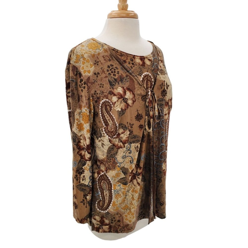 Fashion Bug Womens Paisley Print Tie Front Long Sleeve Blouse Sz 14-16 Brown - Picture 4 of 10